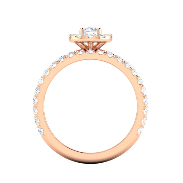 Certified G/I1 1.50 Carat TW Women's Diamond Halo Engagement Ring Bridal Set in 10k Rose Gold