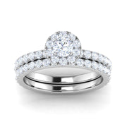 Certified G/I1 1.50 Carat TW Women's Diamond Halo Engagement Ring Bridal Set in 10k White Gold
