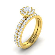 Certified G/I1 1.50 Carat TW Women's Diamond Halo Engagement Ring Bridal Set in 10k Yellow Gold