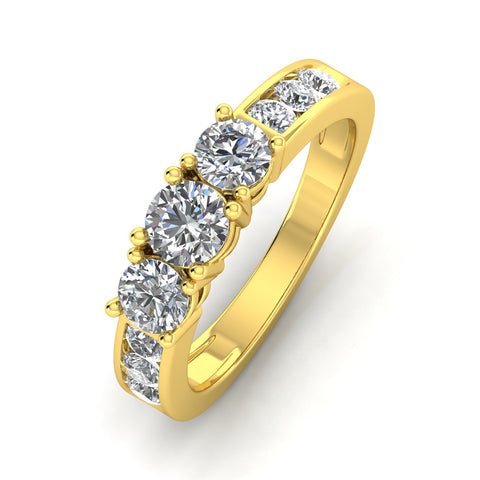 1.00ctw Diamond Three Stone Ring With Side Stones in 10k Yellow Gold