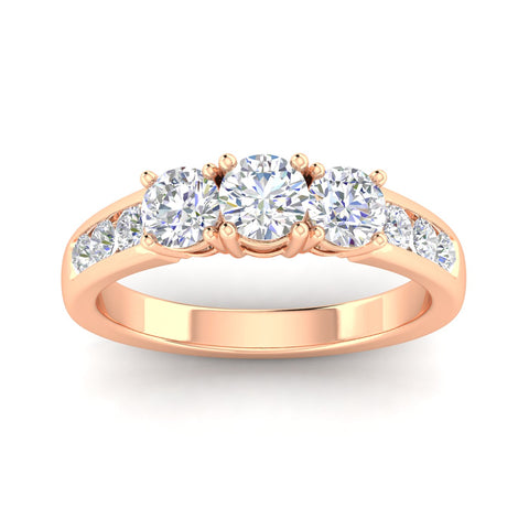 1.50 Carat TW Diamond Three Stone Engagement Ring with Side Stones in 14k Rose Gold