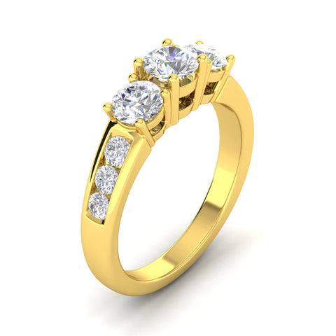 1.50 Carat TW Diamond Three Stone Engagement Ring with Side Stones in 14k Yellow Gold