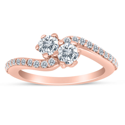 3/4ctw Diamond Two Stone Ring in 10k Rose Gold