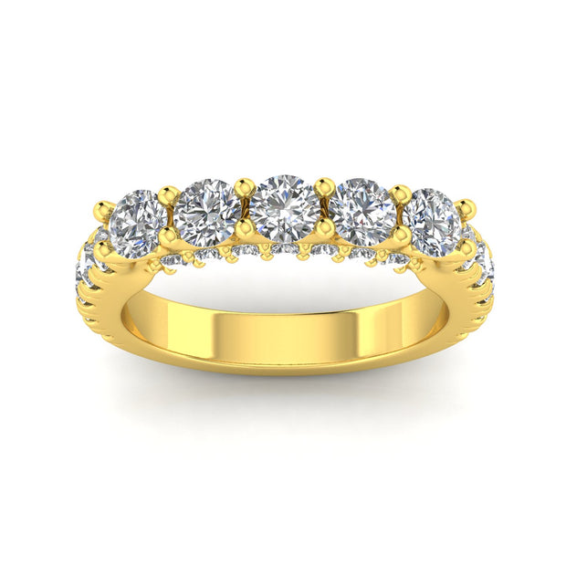 Certified 2.00 Carat TW Diamond Five Stone Wedding Band in 14k Yellow Gold