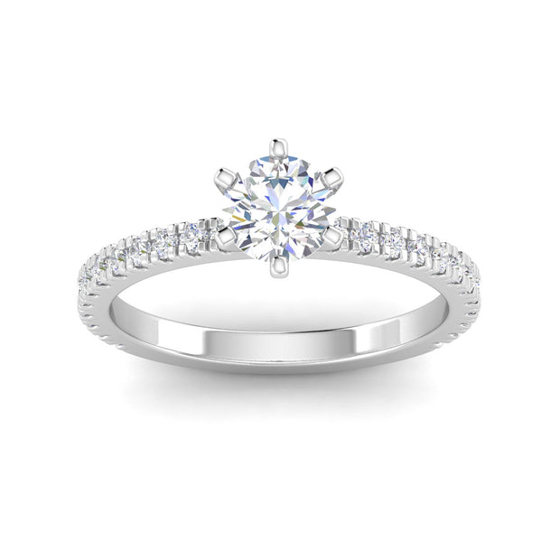 Certified 1.00 Carat TW Round Natural Diamond Engagement Rings in 14k White Gold