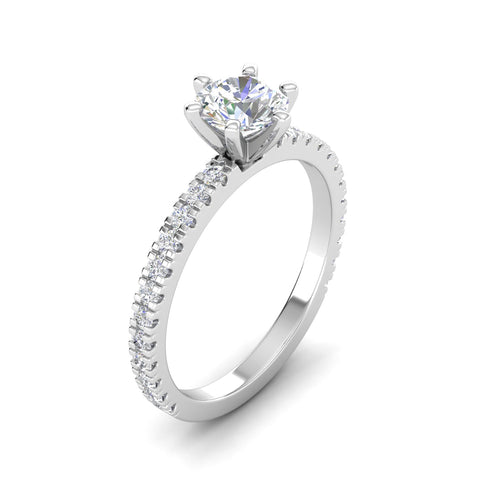 Certified 1.00 Carat TW Round Natural Diamond Engagement Rings in 14k White Gold