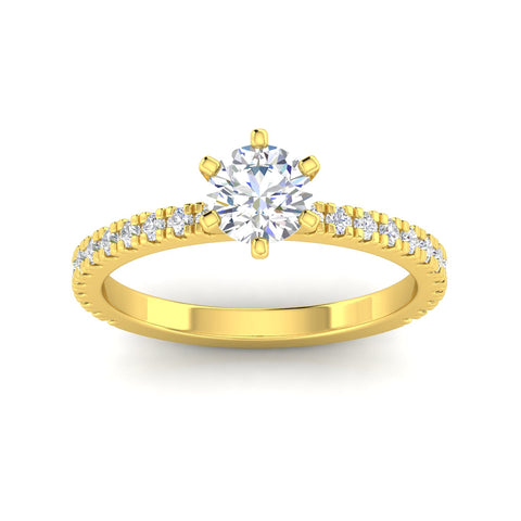 Certified 1.00 Carat TW Round Natural Diamond Engagement Rings in 14k Yellow Gold