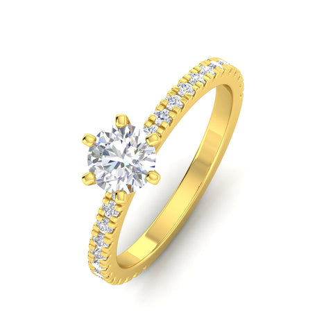 Certified 1.00 Carat TW Round Natural Diamond Engagement Rings in 14k Yellow Gold