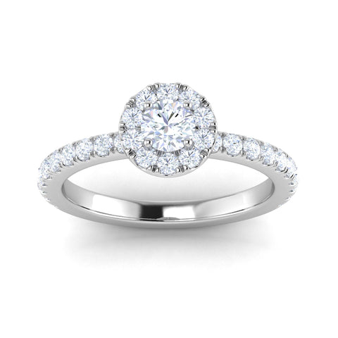 Certified G/I2 1 Carat TW Diamond Halo Set Engagement Ring in 10k White Gold