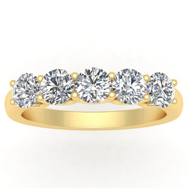 1.00 Carat TW Natural Diamond Five Stone Anniversary Band in 14k Yellow Gold