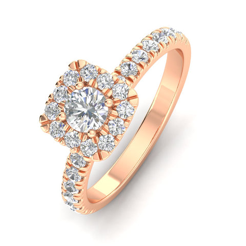 Certified G/I2 1cttw Diamond Halo Engagement Ring in 10k  Rose Gold