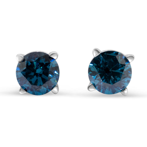 1/2 Carat TW Blue Diamond Stud Earrings 14k White Gold
