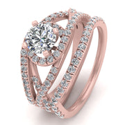 1.15 Carat TW Natural Diamond Bridal Wedding Ring Set on 14k Rose Gold