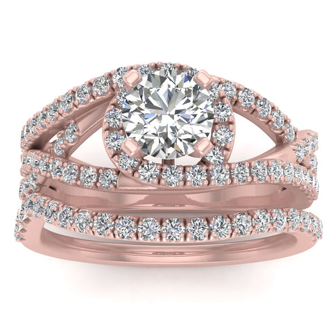 1.15 Carat TW Natural Diamond Bridal Wedding Ring Set on 14k Rose Gold