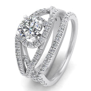 1.15 Carat TW Natural Diamond Bridal Wedding Ring Set on 14k White Gold