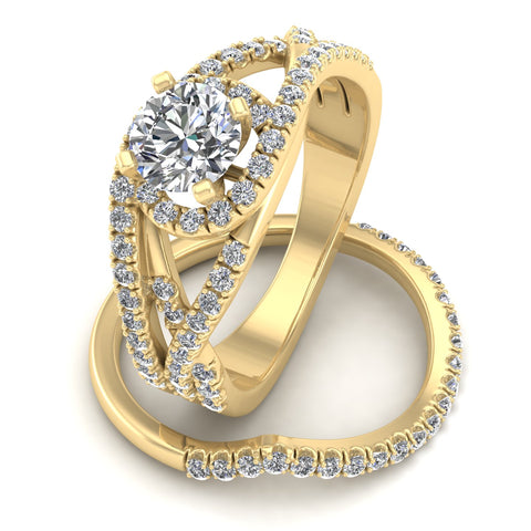 1.15 Carat TW Natural Diamond Bridal Wedding Ring Set on 14k Yellow Gold