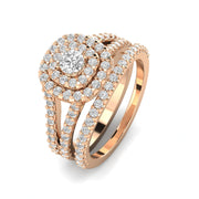 1.10 Carat TW Natural Diamond Halo Bridal Set in 10k Rose Gold (G-H, I1-I2)