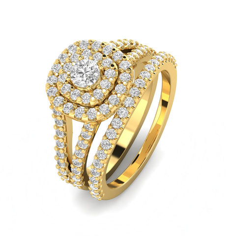 1.10 Carat TW Natural Diamond Halo Bridal Set in 10k Yellow Gold (G-H, I1-I2)
