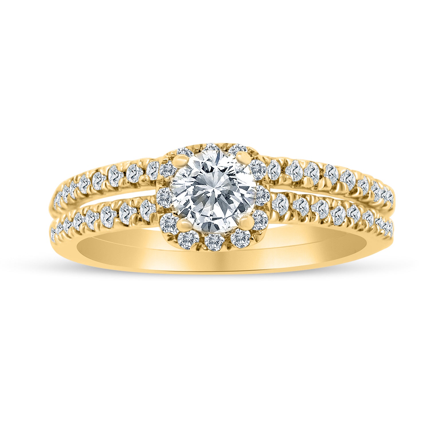 5/8ctw Diamond Halo Bridal Set Engagement Ring in 10k Yellow Gold