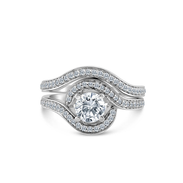 1.50ct tw Diamond Halo Bridal Set in 14k White Gold (J-K, I2-I3)