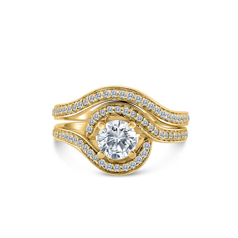 1.00 Carat TW Diamond Halo Bridal Set in 14k Yellow Gold (J-K, I2-I3)