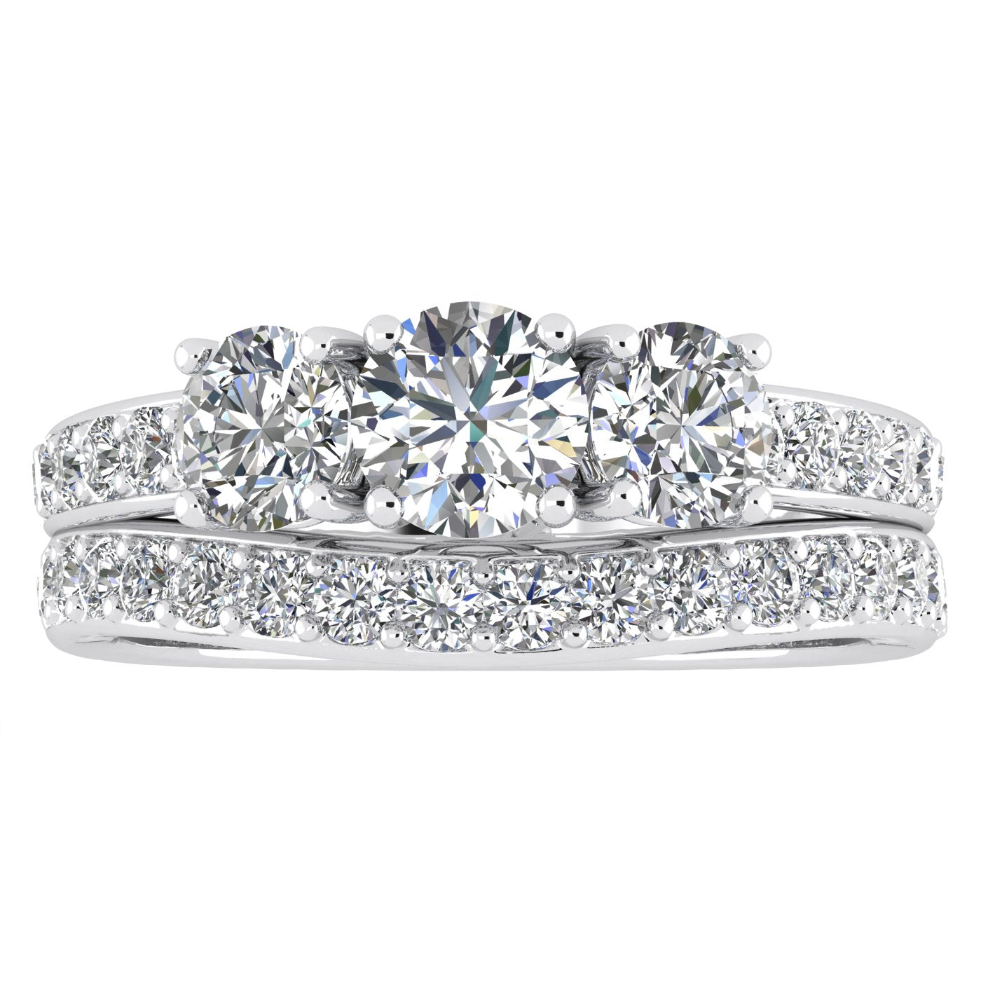 1.50ctw Diamond Three Stone Bridal Set in 10k White Gold (G-H, I2 