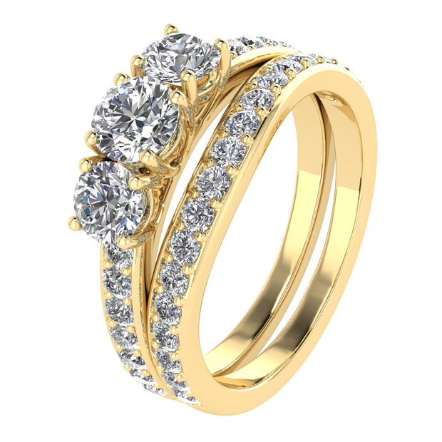 1.50ctw Diamond Three Stone Bridal Set in 10k Yellow Gold (G-H, I2-I3)