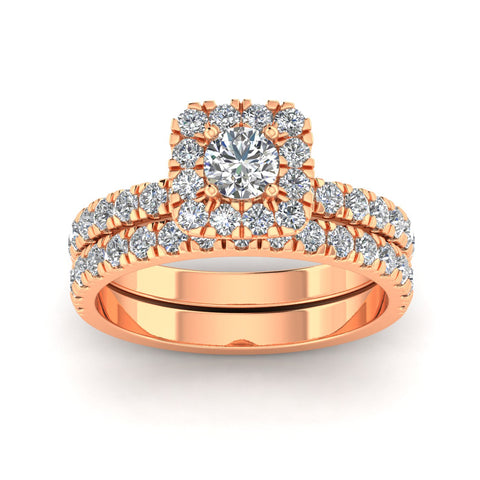 (F/SI) 1.50ctw Diamond Halo Engagement Ring Bridal Set in 10k Rose Gold