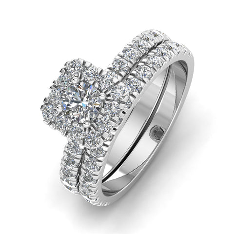 1.50 Carat Princess & Round Diamond Engagement Ring Set - 10K White Gold, Black & White Diamonds, Size 9