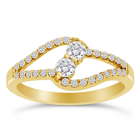 1/2 Carat TW Diamond Two Stone Ring in 10k Yellow Gold (G, I1)