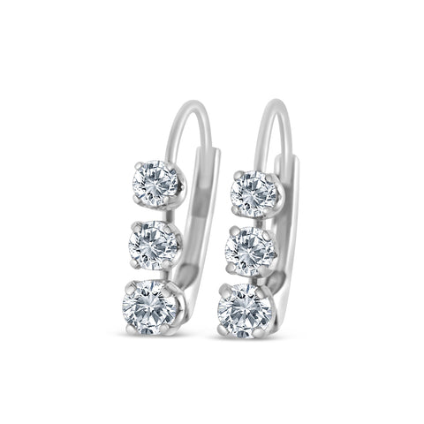 Certified 1/2 ctw Diamond Three Stone Earrings Set in 14k White Gold (G-H, I2-I3)
