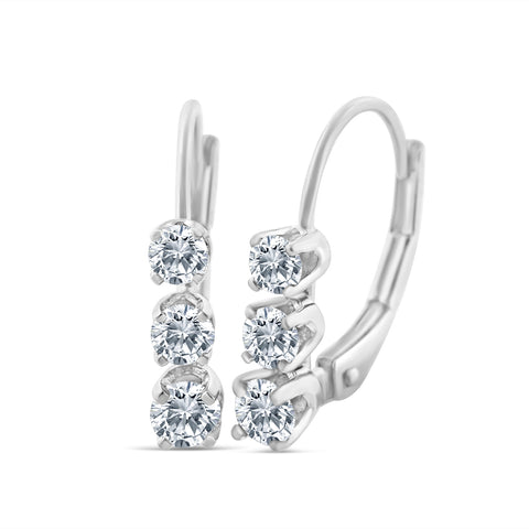 Certified 1/2 ctw Diamond Three Stone Earrings Set in 14k White Gold (G-H, I2-I3)