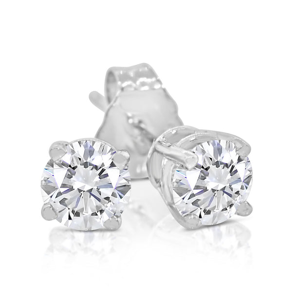IGI Certified Diamond Stud Earrings in 14K White Gold with Screw-Backs (1/2ctw, J-K, I2-I3)
