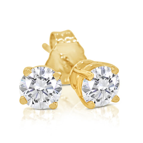IGI Certified Diamond Stud Earrings in 14K Yellow Gold with Screw-Backs