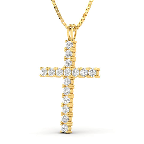 1/4 Carat TW Natural Diamond Cross Pendant in 10k Yellow Gold
