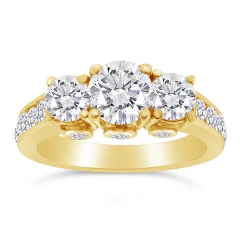 2.00 Carat TW Diamond Three Stone Engagement Ring in 14k Yellow Gold (G, I1)