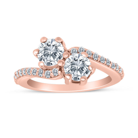 1.25 Carat TW Diamond Two Stone Ring w/ side stones in 10k Rose Gold