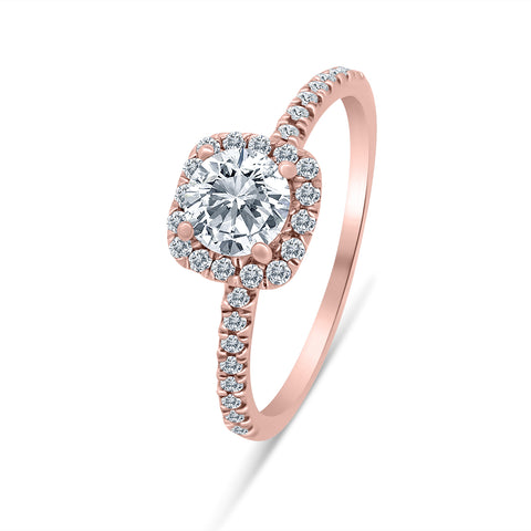 3/4ctw Diamond Halo Engagement Ring in 10k Rose Gold (J-K, I2-I3)