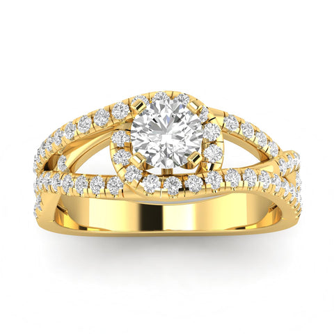 3/4 Carat TW Diamond Halo Engagement Ring in 10k Yellow Gold (J-K, I2-I3)