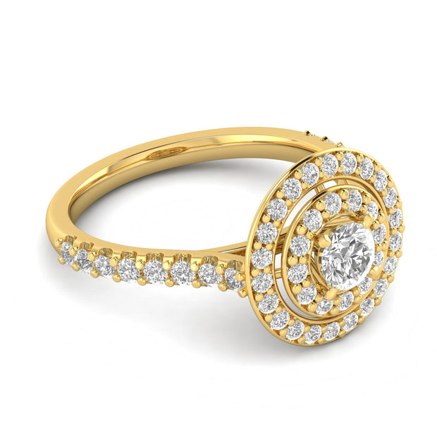 3/4ctw Diamond Halo Engagement Ring in 10k Yellow Gold (J-K, I2-I3)