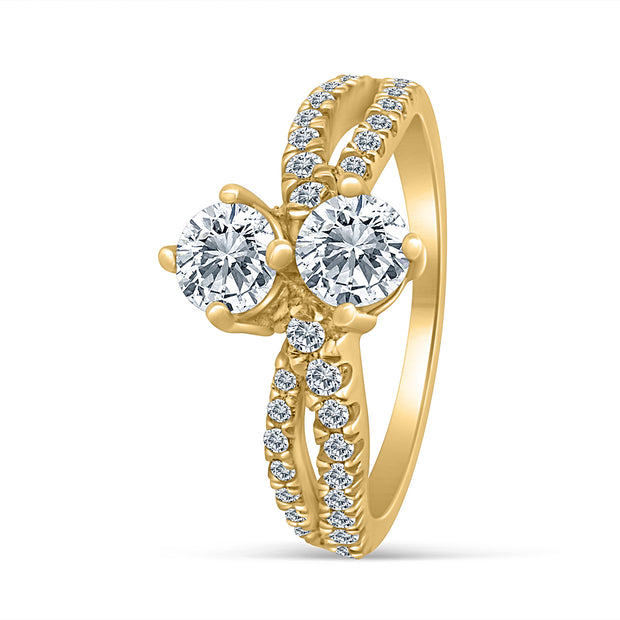 3/4ctw Diamond Two Stone Ring in 10k Yellow Gold (J-K, I2-I3)