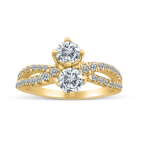 3/4ctw Diamond Two Stone Ring in 10k Yellow Gold (J-K, I2-I3)