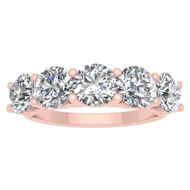 2.50ctw Diamond Five Stone Wedding Band in 14k Rose Gold (K-L, I2-I3)