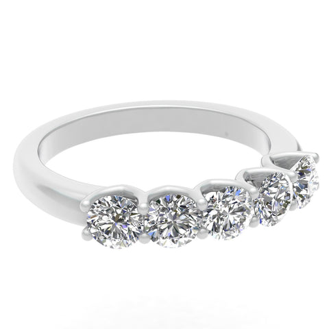 1.00ctw Diamond Five Stone Anniversary Ring in 14k White Gold (J-K, I2-I3)