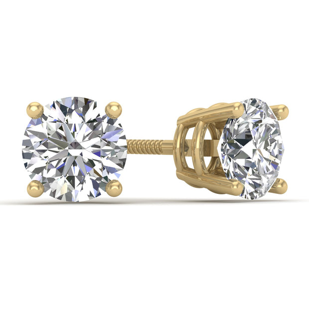 3/4ctw Certified 14K Yellow Gold Round Diamond Stud Earrings with Screw-Backs