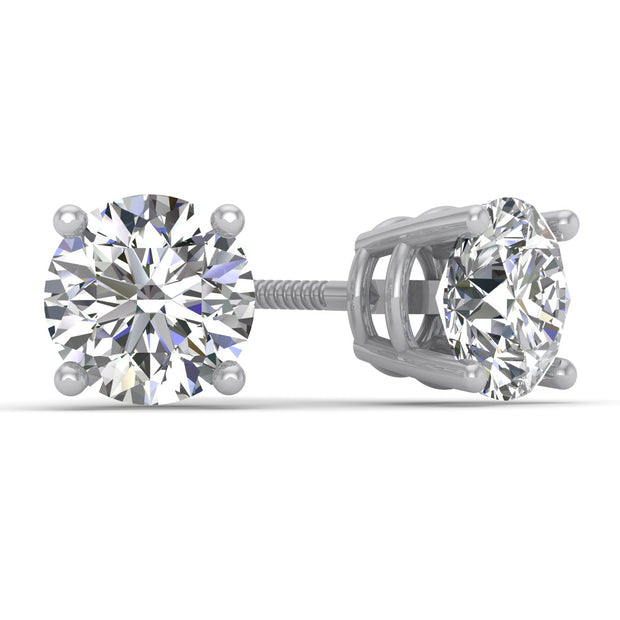 Certified 2.00 Carat TW Natural Diamond Earring in 14k White Gold w/ Screw-Backs (G-H, SI2-I1)