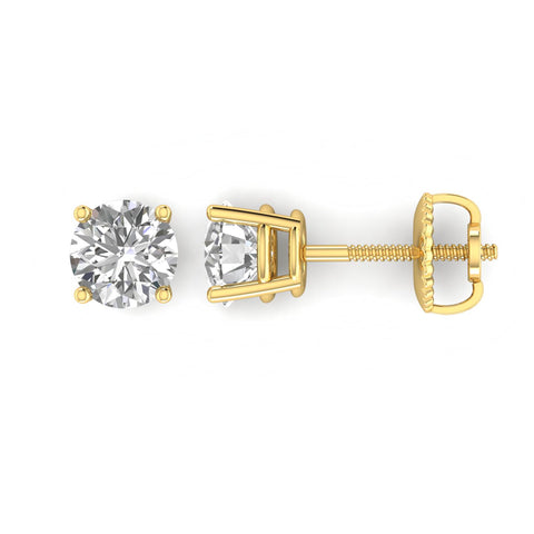 1.00 CT TW Certified 14K Yellow Gold Round Diamond Stud Earrings with Screw-Backs
